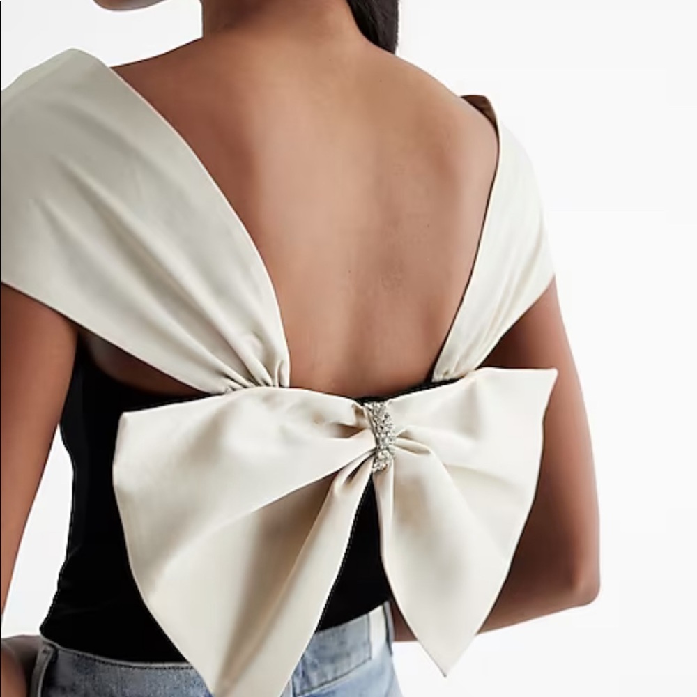 Velvet Square Neck Satin Rhinestone Bow Bodysuit Express Size M